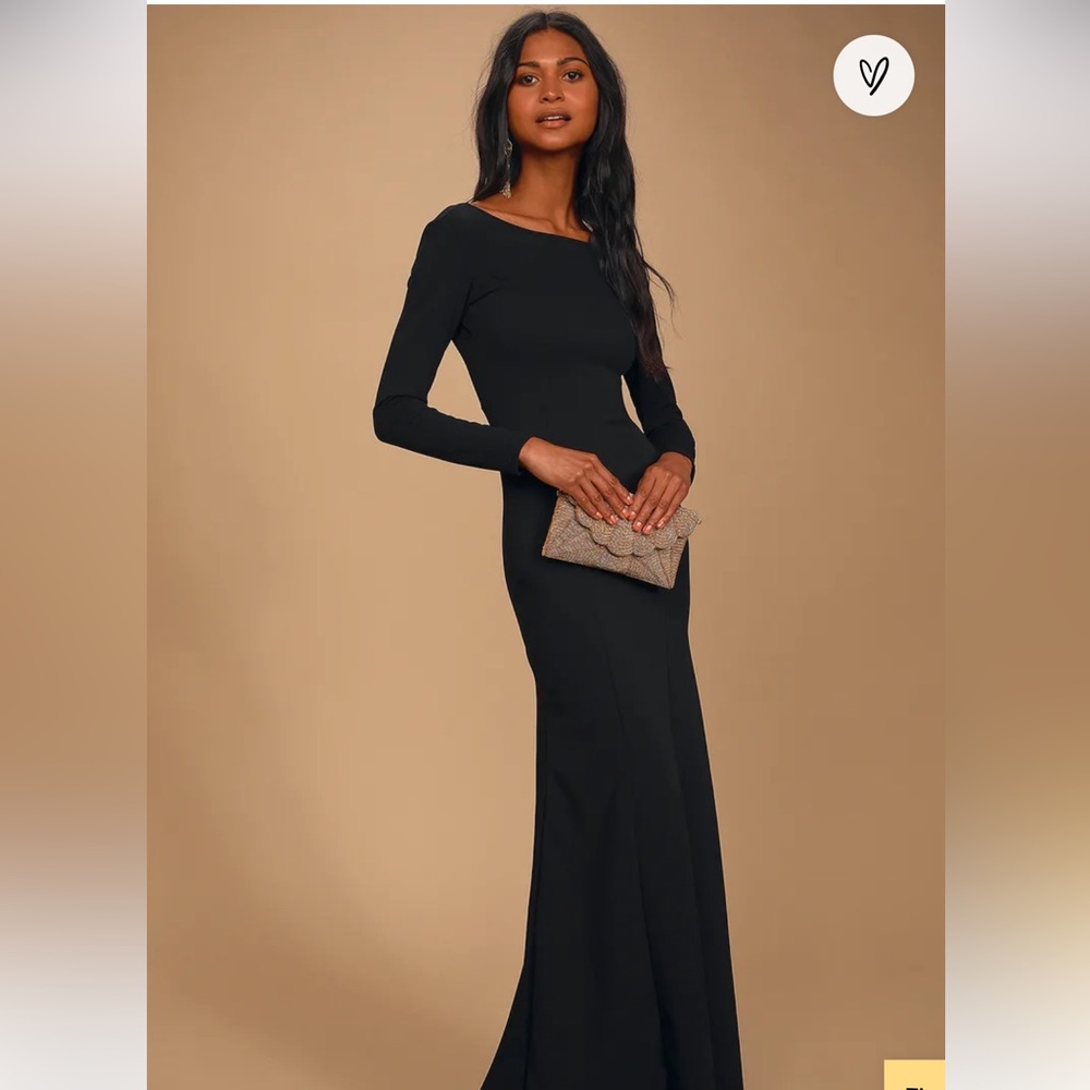 Lulu’s - Glamorous in Glitter Black long sleeve backless maxi dress